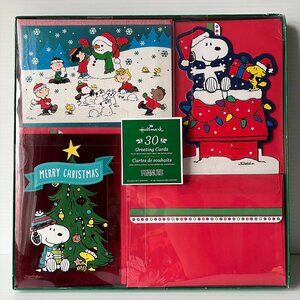 Peanuts Charlie Brown Snoopy 30 Christmas Cards w/ Envelopes 3 Designs Hallmark